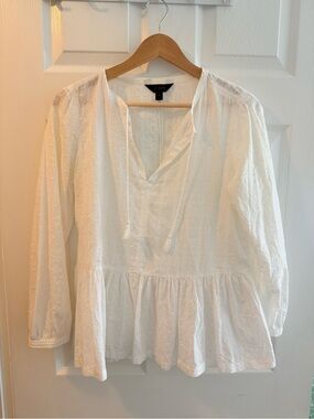 J. Crew White Swiss Dot V-Neck Peplum Tunic